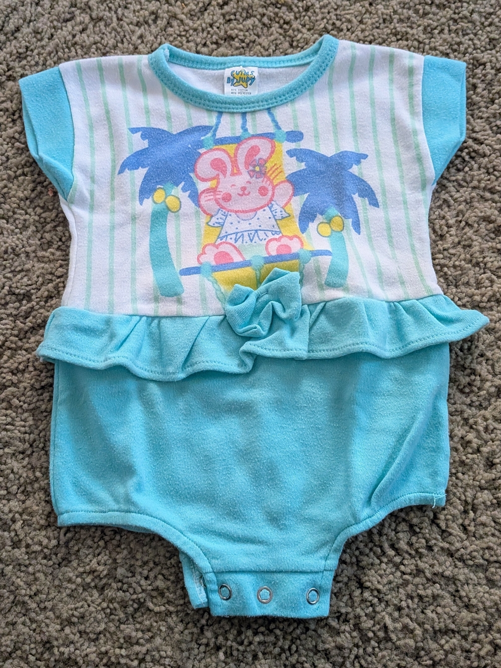 Baby Light Blue Ruffle One-Piece Bodysuit with Tropical Bunny Print